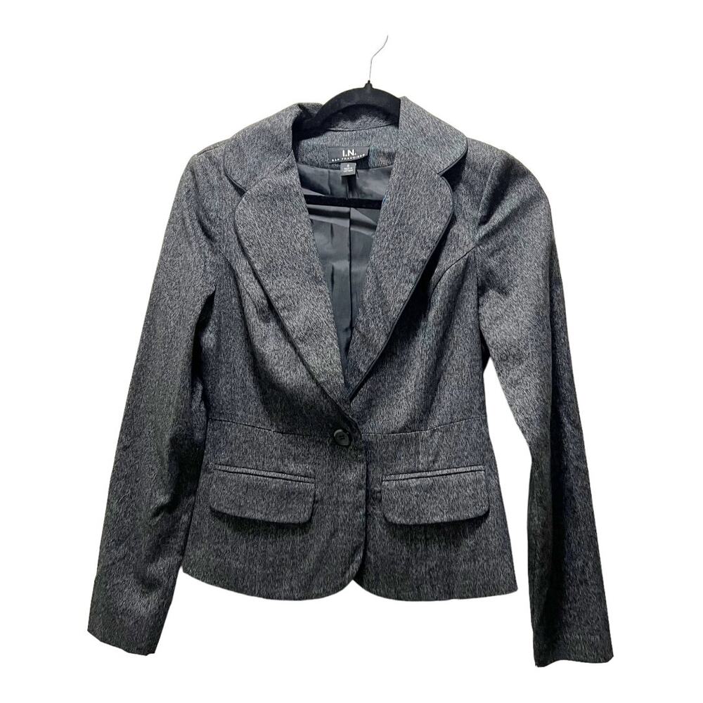 I.N. San Francisco Jacket Blazer Coat Black One Button Front Collared Sz S